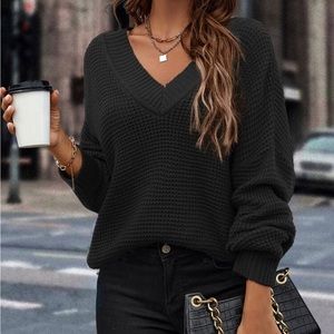 SHEIN Solid Black V-Neck Sweater